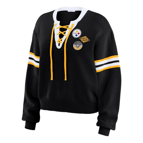 NWT Pittsburgh Steelers WEAR by Erin Andrews Women’s Cropped Tie Sweater S Small - Picture 1 of 12